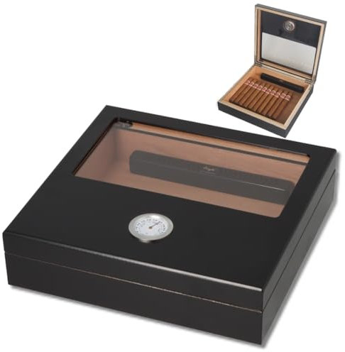 Humidor schwarz matt mit Fenster Inkl. Polymerbefeuchter