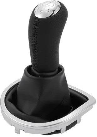 TUCKBOLD 5-Gang-Schaltknauf mit Abdeckung für Renault Clio | Getriebestick Schalthebelknauf Schwarz Chrom Silber Ton Kunststoff Kunstleder 1 Stück