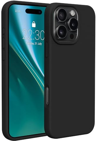 Etteri Coque pour iPhone 16 Pro Max Silicone Case 6,9 Noir Mat – Coque Silicone avec Doublure Microfibre et Protection Caméra Résistante aux Rayures Chocs Salissures – Protection pour Smartphone
