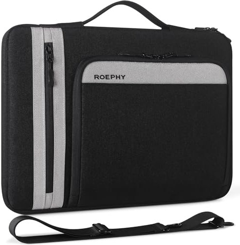 ROEPHY 16 Inch Laptop Bag, Messenger Shoulder Bag Protective Case Notebook Sleeve Cover for 16 Inch Dell/HP Pavilion Envy/Lenovo ThinkPad IdeaPad/ASUS Vivobook/MacBook Pro 16, Black + Grey
