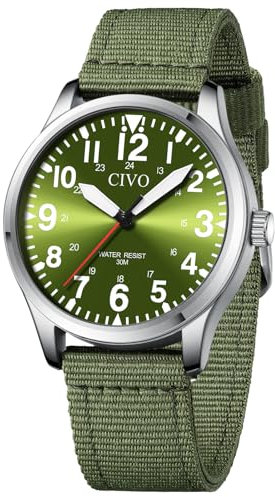 CIVO Uhren Herren Militär Outdoor: Mode Quarzuhr mit Groß Zahlen - Analog Wasserdicht Grün Nylonband