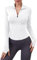 iWoo Sportshirt Damen Langarm Half Zip Sweatshirt Funktionsshirt Atmungsaktiv Sport T-Shirt Gym Top Activewear mit Halbem Reißverschluss und Daumenloch Weiß XS