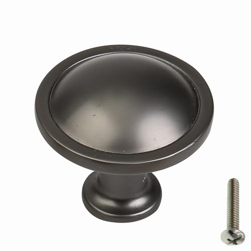 highdecora Round Cabinet Door Knobs and Handles, Single Hole Cupboard Drawer Pulls, Small Knobs with Screws for Wardrobe, Cabinets, Doors, Drawers, Diameter 33mm, Height 30mm, Pack of 6 (Titanium)