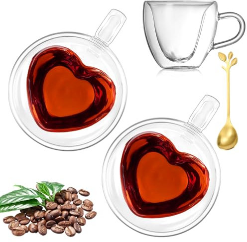 Gohytal Doppelwandige Gläser Tasse 180ml, 2er Set Herz Tasse Kaffeegläser Latte Kaffee Macchiato Gläser Teegläser Tee Milch Kaffeetassen Hochzeit Geburtstag Geschenk für Mama Frauen Freund