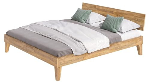 skølm Asgard Massivholzbett 180x200 cm - hochwertiges Holzbett aus Eiche – Bettgestell in Natur lackiert - Bettrahmen 180x200 cm geeignet als Doppelbett - Futonbett