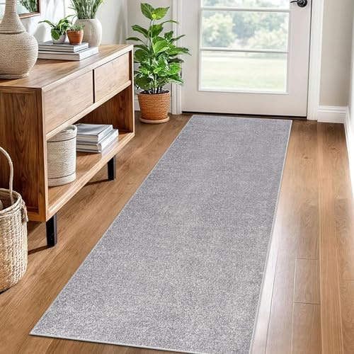 Teppich Läufer Flur Küche rutschfest Küchenteppich 60 x 140 cm Waschbar Küchenläufer Flurteppich Fußmatte Flur Runner Teppiche Korridor Teppich Eingangsteppich Teppichläufer für Entryway Küche Grau