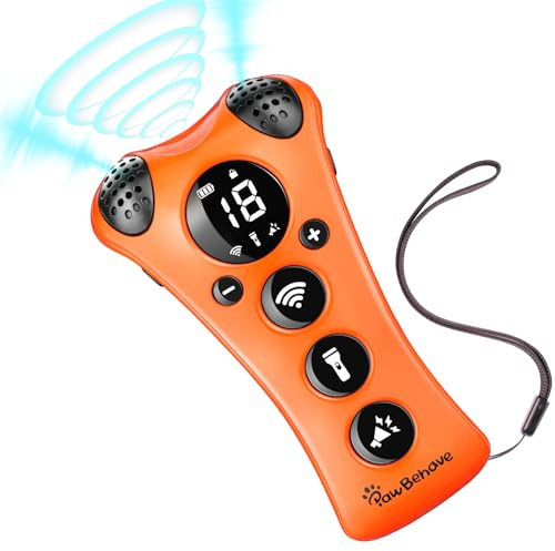 PawBehave Adjustable Ultrasonic Dog Trainer – World's First Variable Frequency Pet Behavior Corrector with 10 Level Ultra Sound, 18 Dog Whistles, Anti-Bark Flashlight, Humane Dog Deterrent (Orange)