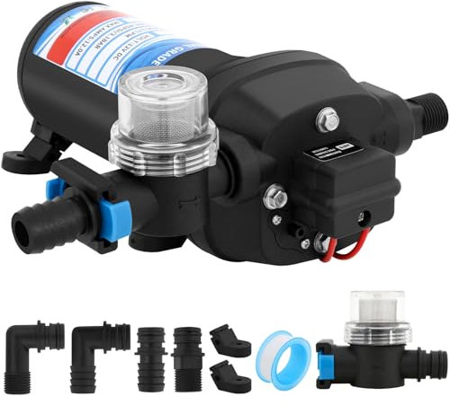 RV Water Pump 12V DC, 4.5GPM 45PSI, Self-Priming Diaphragm Pump with Heavy Duty Pressure Switch and Strainer for RV, Marine, Yacht, Caravan, Agricultural Irrigation