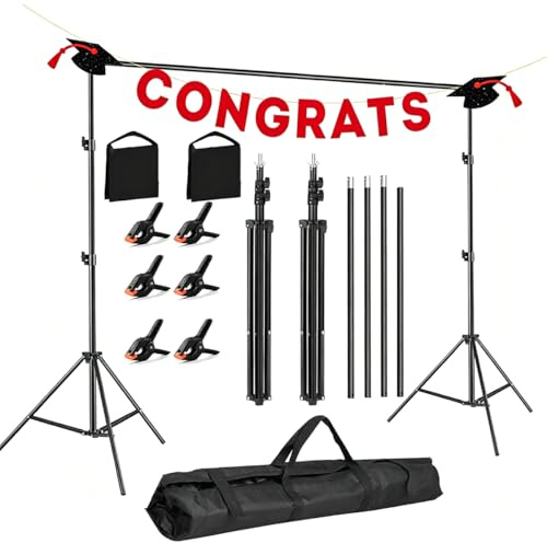 Adjustable Backdrop Stand Kit 2x3m (About 7x10ft),Photography Shooting Background Support,with Carrying Bag and 2 Weight Bags and 6 Clamps,Suitable for Photography and Video Studio etc