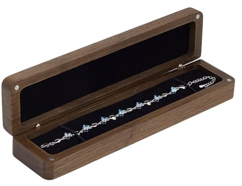 PH PandaHall Scatola per Collana In Legno Scatola Regalo per Gioielli Catena Bracciale Portagioielli Rettangolare Marrone Custodia Porta Esposizione per Collana Gioielli Regalo di Compleanno, 20x4.8cm