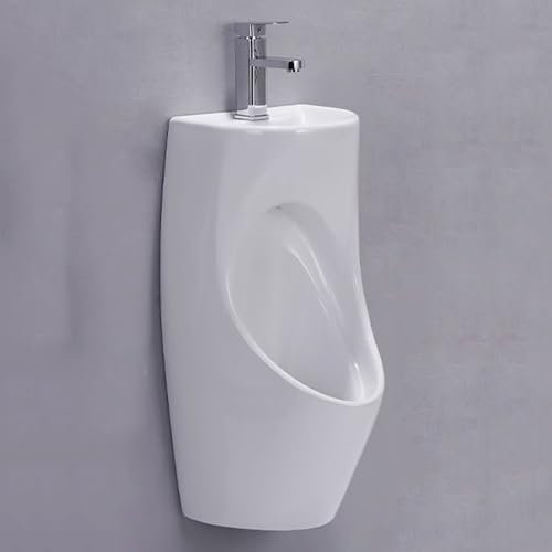 WXXSHGDW Urinale für Männer Badezimmer, Wandmontiertes Keramik-Urinal mit Waschbecken, für Zuhause, Schule, Einkaufszentrum, mit Wasserzulauf und Abflussrohr