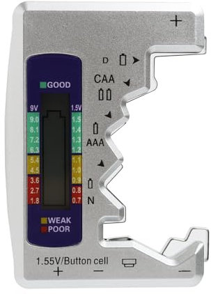 Digital battery tester for all batteries, battery measuring device, LCD display digital battery check, Universal Battery Tester Checker for AAA, AA, C, 9V, D, N, 1.5V button cells small mini batteries