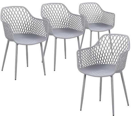 TAO ONE Gartenstühle, Gartenstühle 4er Set, Garten Sessel Outdoor, Terrassenstühle Modern, Patio Chair, Balkon Sessel Kleiner Balkon, Geeignet für Küche, Esszimmer und Wohnzimmer, Grau
