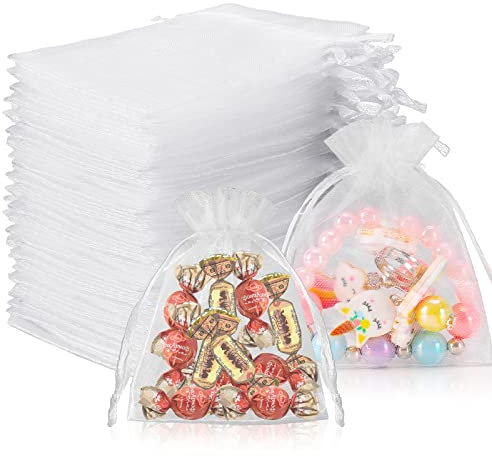 LEBEXY Organzasäckchen Geschenk Schmuckbeutel [15X10cm 100 Stück] | Klein Organza Säckchen Zum Befüllen | Organzabeutel Hochzeit Beutel | Geschenkbeutel Schmuck Säckli Für Hochzeitsbevorzugung, Weiß