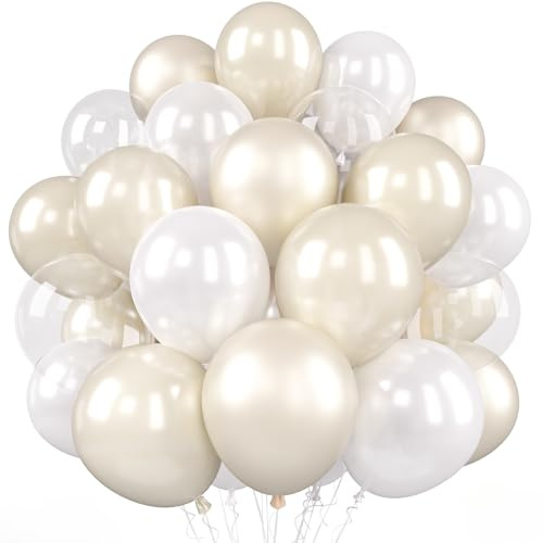 Saxuxu White Balloons, 50 Pcs Pearl Ivory for Wedding Baby Shower | 12 Inch Pearl White Sand White Cream Nude Clear Double Stuffed Latex Balloons for Wedding Engagement Bridal Party Decorations