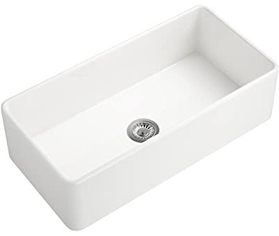 Fregadero de Cocina Blanco Estilo Granja con Delantal Profundo, bajo encimera, construcción de cerámica con Acabado Brillante, diseño Vintage