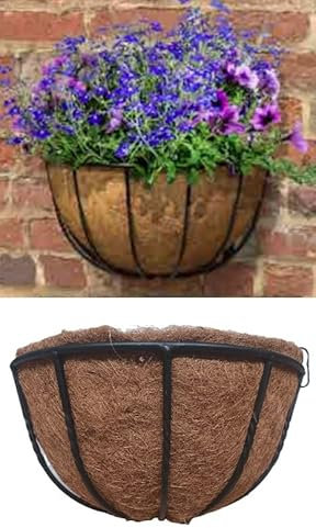 GH® Black Heavy Duty Wrought Iron Forge Cotswold 16 Inch 40cm Wall Basket Planter Manger Powder Coated finish Complete with Coco Liner