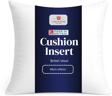 Lancashire Textiles British Wool Cushion Insert 16x16 Inch (40x40cm) – Natural Wool Filled Cushion Pad with Cotton Cover, Hypoallergenic Sofa & Bed Pillow Inner, Made in Britain
