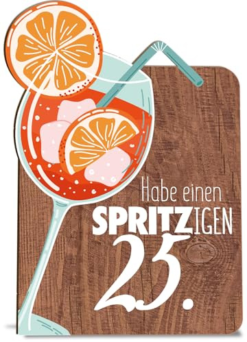 25 Geburtstag Frau Karte - 25 Geburtstag Holzkarte - Geburtstagskarte mit Umschlag liebevoll gestaltete Aperol-Karte zum 25. Ehrentag, kreative Geschenkidee für Freunde und Familie