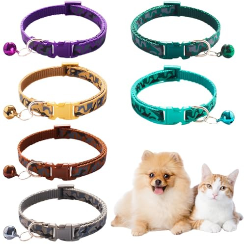 JEYORZY 6Stück Halsband Katze, Verstellbare Katzenhalsbänder, Personalisiertes Katzenhalsband, Katzenhalsband mit Sicherheitsverschluss und GlöCkchen, Bunte Halsbänder mit Glöckchen, für Kleine Katzen
