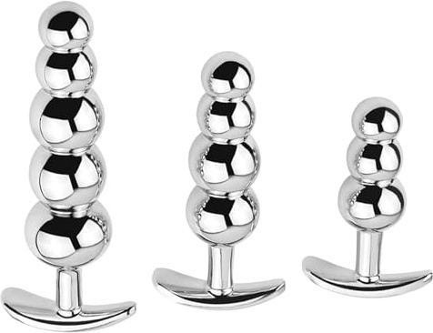 Ruikan Edelstahl Analkugeln Butt Plug G-Punkt Stimulator Prostata Massager Dilatator Dildo Metall Analplug Analkette BDSM Anal Haken Masturbation Sexspielzeug für Frauen Männer（S）