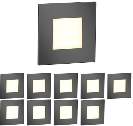 ledscom.de 10x LED Treppenlicht/Wandeinbauleuchte FEX für innen und außen, eckig, anthrazit, 85 x 85mm, warmweiß