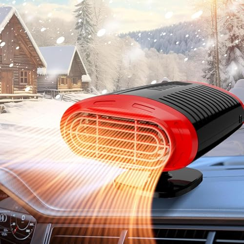 WEQNGIU Car Heater, 12V Portable Car Heater Windshield Defogger Defroster Plug in Cigarette, 2 in 1 Fast Heating Cooling Car Windscreen Heater Fan Vehicle Heater Fan for Car
