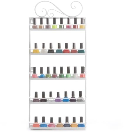Meisax 5-Tier Nagellack Regal, Ätherische Öle Lippenstift Wandregal, Weiß | Platzsparendes Metall Aufbewahrungsregal, Formstabil, Geschenk für Privathaushalte, Schönheitssalons, Nagelstudios