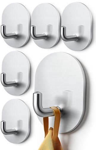 Poprkdre Klebehaken 6 Pack, Haken Selbstklebend Handtuchhalter ohne bohren | Edelstahl 304 Wandhaken, Ideal für Bad, Rostfreie, Küche und Büro (Schwarz)