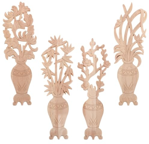 Toyvian Lot de 4 Appliques Décoratives en Bois Sculpté Non Peint Motifs Chinois Traditionnels Dimensions Adaptées pour Meubles et Murs Décorations Murales Orientales pour Salon et