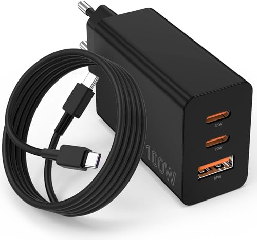 Chargeur USB C 100 W, Chargeur Rapide 3 Ports Prise USB C +USB A, GaN QC Prise Type C Adaptateur pour MacBook Pro, MacBook Air, iPad Pro, iPhone 17/16, Samsung Galaxy et Tous Les appareils USB C