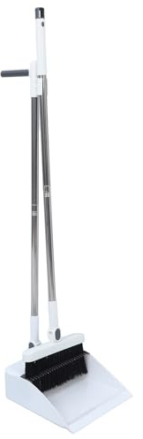 ABOOFAN Long Handle Broom and Foldable Dustpan Set, Non-Stick Bristle Sweeper with 180° Rotating Handle, White Plastic Dustpan for Home Cleaning and Apartment Essentials, 2pcs Combo
