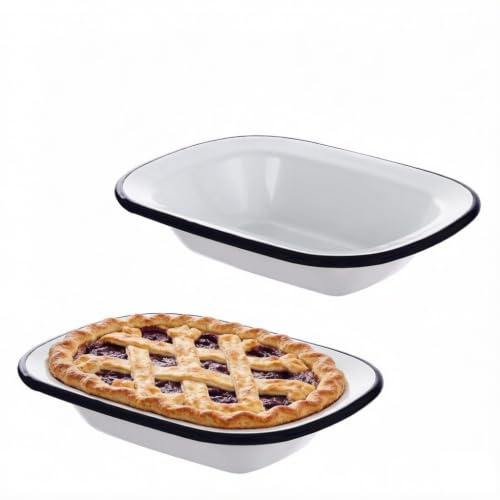 Axincardarm 2 Pcs Small Enamel Pie Dish Enamel Roasting Tin 20 x 15 x 4.5cm