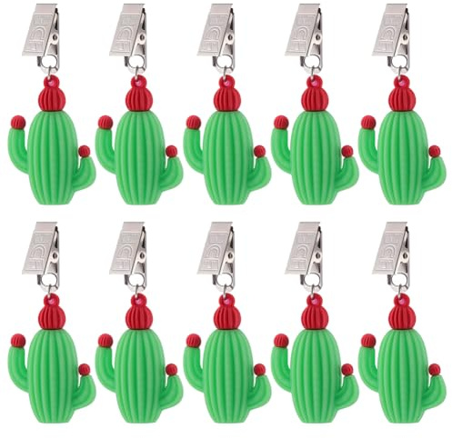 PH PandaHall 12 Stück Kaktus Tischtuch Gewichte Grün Kaktus Tischdecken Clip Kaktusanhänger mit Metall Clips Pflanze Tischtuch Klemmen für Vorhänge Outdoor Garten Picknick Feiertag Abendessen 16.2g