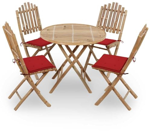 Mokuyary 5-TLG. Garten-Essgruppe mit Kissen Klappbar Bambus sitzgarnitur Outdoor,Essgruppe,Gartenmöbel Set wetterfest für den Balkon,Gartenstühle,Terrassenmöbel 40 x 40 x 4 cm