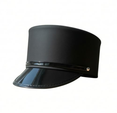 Pitycbo Uniformmütze Kostümhut Kappe Schirmmütze mit Polierter Optik Und Gebogenem Visier aus Polyester Tragestabil Und Bequem für Aufführungen Paraden, Schwarz, Kopfumfang 58 Cm
