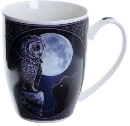 Tazze E Tazzine Tazza Mug Colazione in Ceramica Design Gatto Nero e Gufo a Chiaro di Luna
