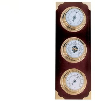 Relojesdeco Nautische Wetterstation mit Barometer, Hygrometer und Thermometer 35 cm, Innen- und Außenstation aus edlem Holz