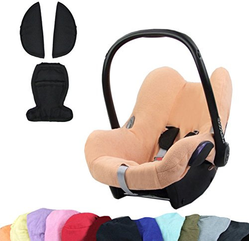 BAMBINIWELT KOMBI-ANGEBOT Sommerbezug, Schonbezug, Bezug aus Frottee + Gurtpolster für Maxi Cosi CabrioFix (aprikose + schwarz)