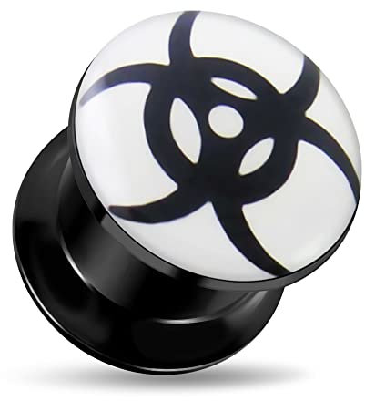 Monster Piercing 7/8-22MM Stammes-Biohazard Logo Schwarz Acryl Intern Thread Gauge Fleisch Tunnel Ohr Plug