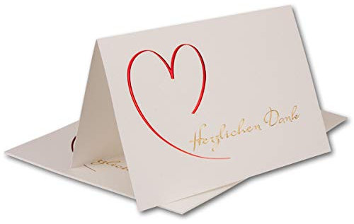 NEUSER 20 Dankeskarten mit Umschlag Weiß DIN B6 Faltkarte - Danksagungskarte „Herzlichen Dank“ Creme gehämmert - Danke sagen nach Kommunion, Hochzeit, Geburt, Geburtstag - 16,8 x 11,4 cm