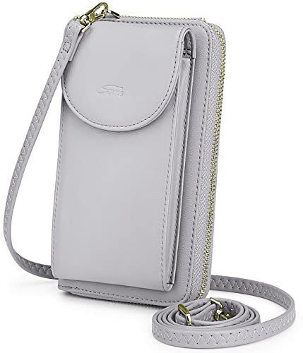 S-ZONE Damen Handy-Umhängetasche PU Leder RFID Blockierung Handytasche Geldbörse mit Kartenfächer Verstellbar Abnehmbar Schultergurt Passt Handy unter 6,5