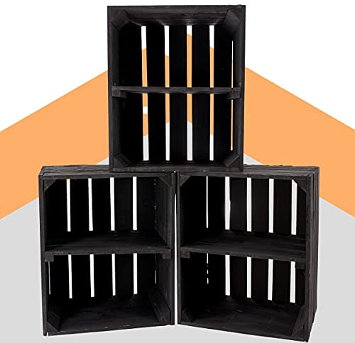 3 große neue schwarze Obstkisten 50cm x 40cm x 30cm Apfelkisten Schuhregal Landhaus Holzregal Bank Weinkiste Altes Land Holzkiste Regalsystem massiv DIY