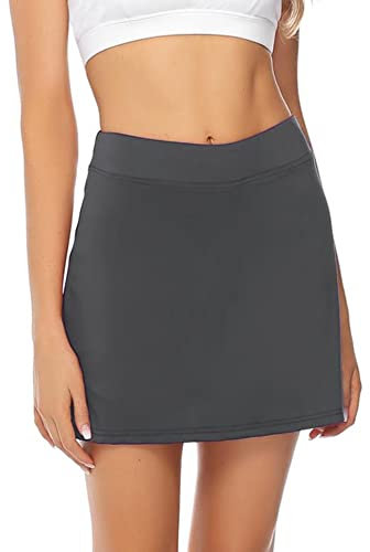iClosam Tennisröcke Damen Hohe Taille Sportrock Golfrock mit Hose Laufröcke mit Taschen Sommerrock mit Innenshorts und Seitlichem Schlitz für Sport Golf Tennis Grau