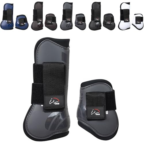 RL24 - Gamaschen & Streichkappen (4er Set) | Pferdebeinschutz mit Klettverschluss | weich gefüttert, anatomisch geformt & stoßabsorbierend | Pony & Pferde Zubehör in Grau für Pony