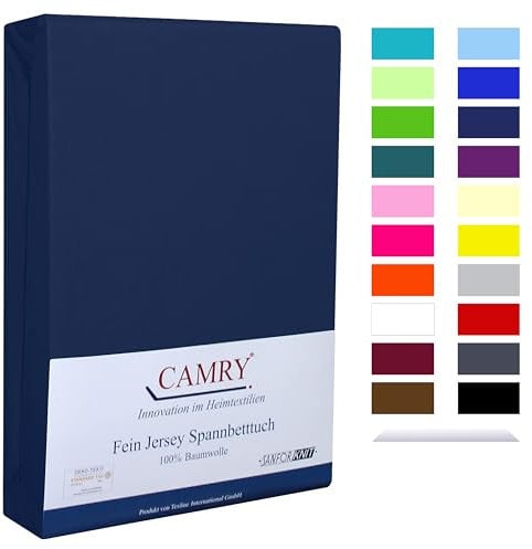 Camry Spannbettlaken 90x200cm - 100x200cm Navy Baumwolle Bettlaken Jersey Spannbetttuch Oeko-Tex 100