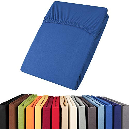 aqua-textil Viana Topper Laken 200x200-200x220 cm royal blau Baumwolle Spannbetttuch Jersey Spannbettlaken