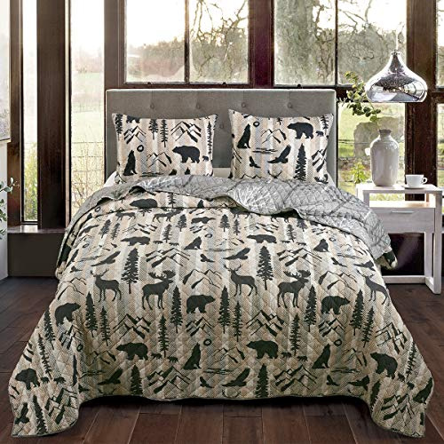 Donna Sharp Full/Queen Bedding Set - 3 Piece - Forest Weave Lodge Quilt Set with Full/Queen Quilt and Two Standard Pillow Shams - Fits Queen Size and Full Size Beds - Machine Washable