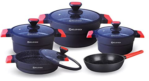 Müller Koch MK-5011 - Batería de cocina (9 piezas, revestimiento de mármol, para inducción)