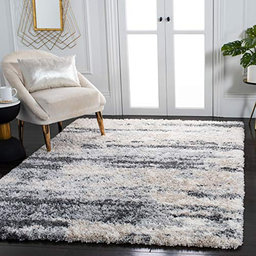 SAFAVIEH Area Rug 10x14 - Fontana Shag Collection - Large - Grey & Ivory, Non-Shedding & Easy to Clean, Plush Thick Pile, Ideal for Living Room, Bedroom, Dining Space (FNT853G)